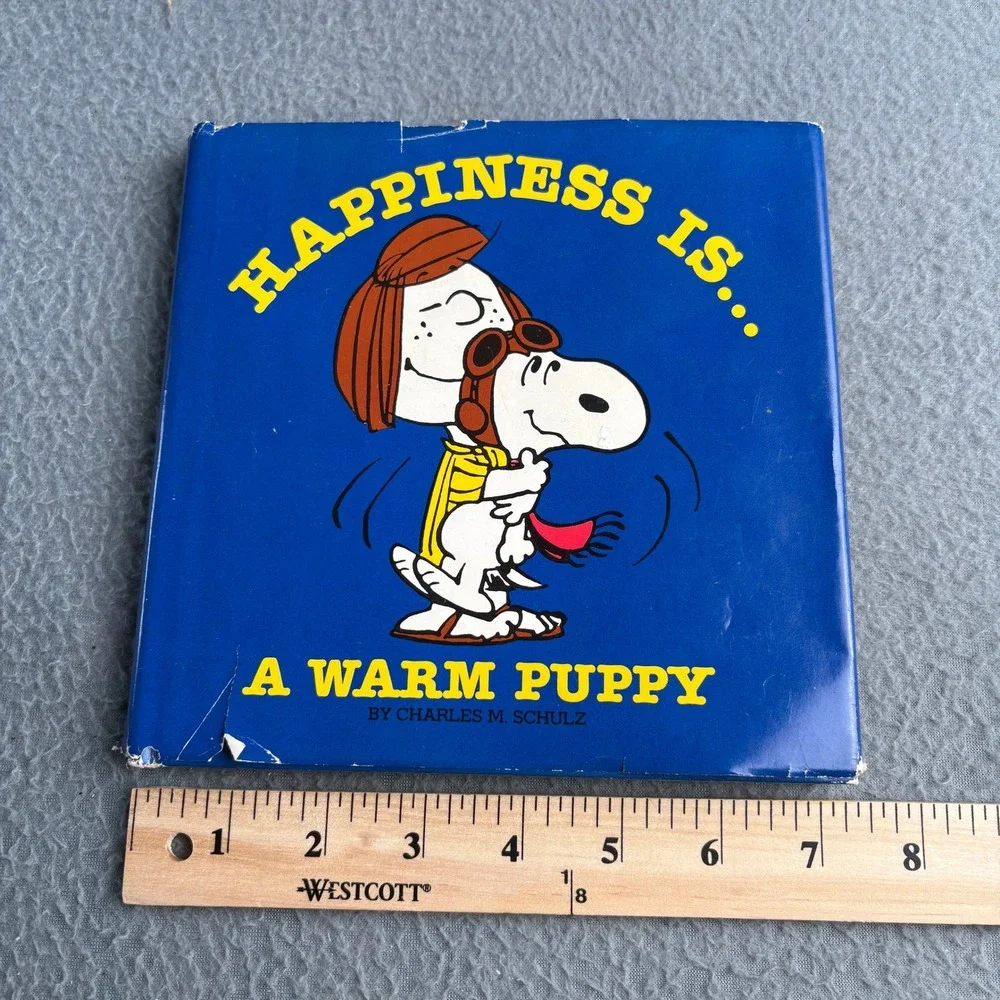 Happiness Is A Warm Puppy Charles M Schulz Peanuts Vintage Hardcover Book Blue